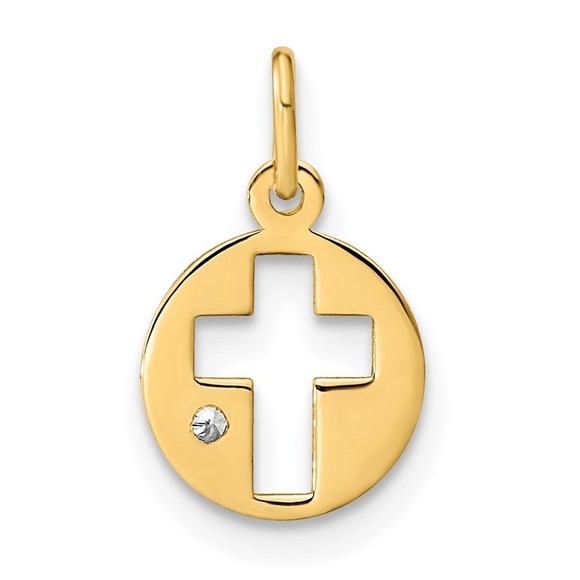 14K Polished CZ Circle Cross Pendant - Picture 3 of 4